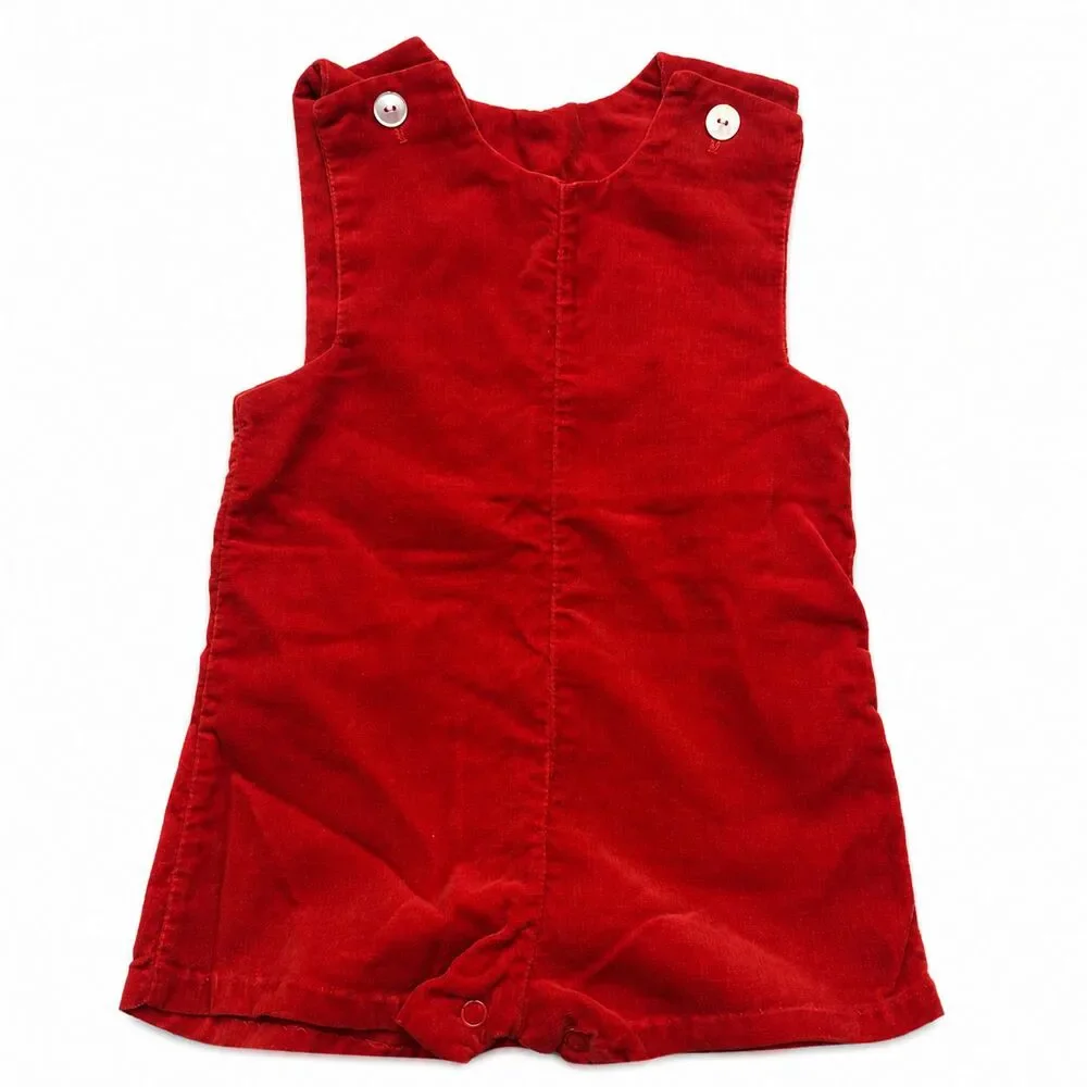 Vintage 80s Handmade Red Velveteen Baby Romper Approx 6-9M Unisex